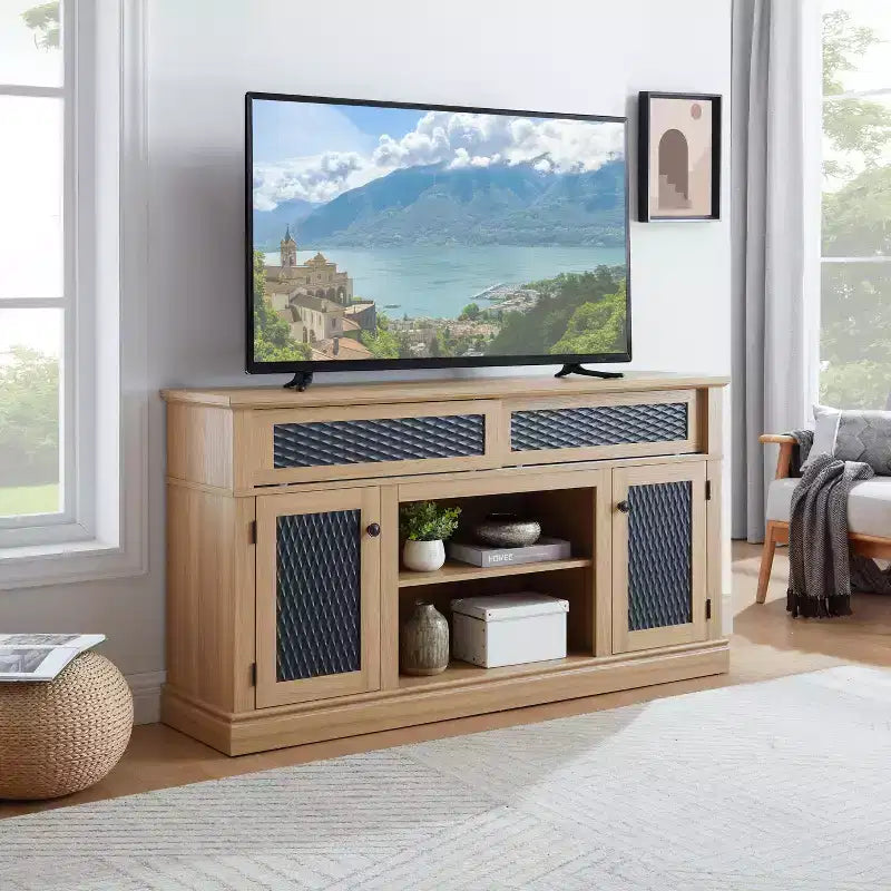 GDFStudio Nox 58.27 Farmhouse Wooden TV and Media Console with Open and Closed Storage and 2 Doors