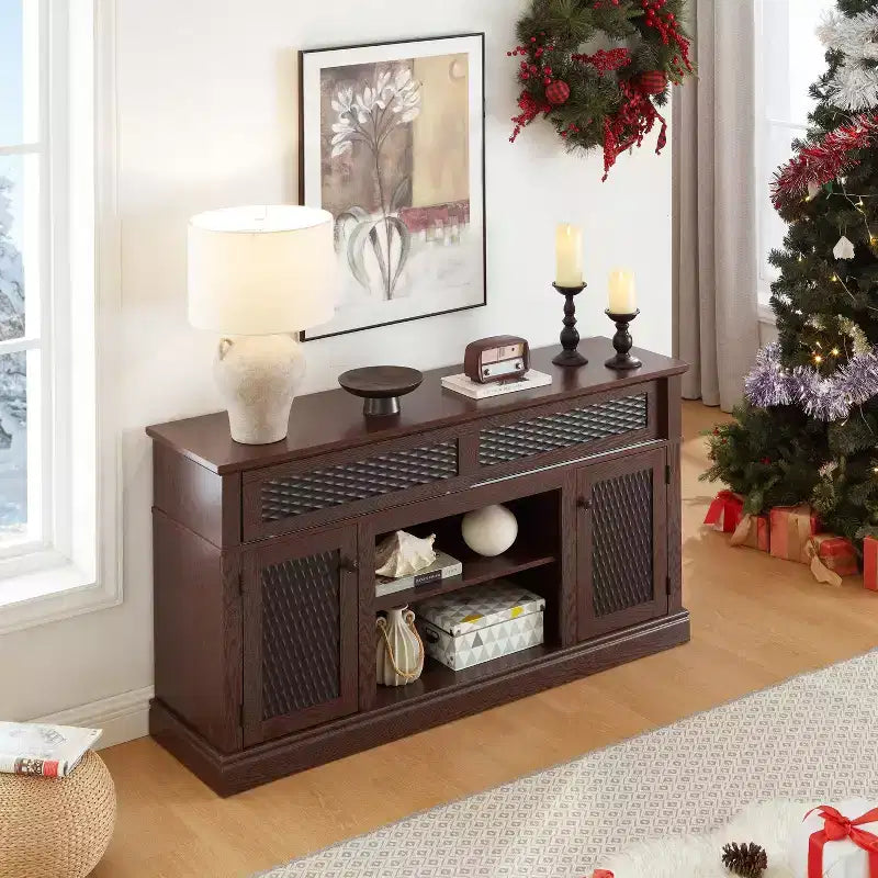 GDFStudio Nox 58.27 Farmhouse Wooden TV and Media Console with Open and Closed Storage and 2 Doors