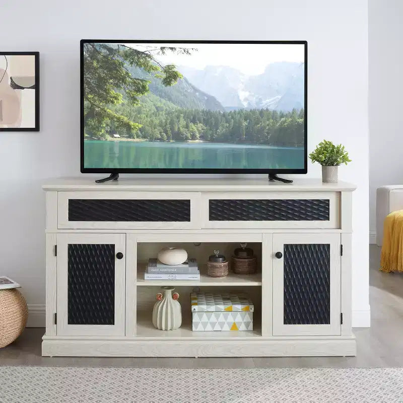GDFStudio Nox 58.27 Farmhouse Wooden TV and Media Console with Open and Closed Storage and 2 Doors
