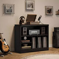 Record Player Stand, Turntable Stand with 6 Vinyl Storage, Vinyl Display Holder Shelf, Wooden Storage Organizer for Living Room, Black