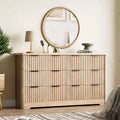 Fluted Dresser with 6 Drawer, Modern Dressers for Bedroom with Wood Top, Sturdy Wooden Dresser & TV Stand, Clothes Storage for Living Room