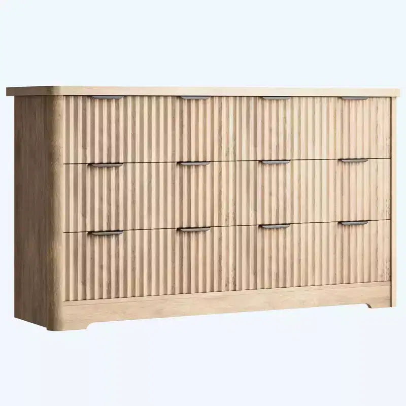 Fluted Dresser with 6 Drawer, Modern Dressers for Bedroom with Wood Top, Sturdy Wooden Dresser & TV Stand, Clothes Storage for Living Room