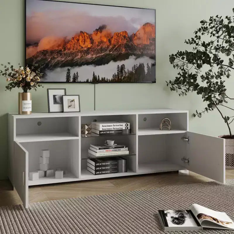 TV Stand, Modern Television Table,High Glossy Entertainment Center With LED Lights, Open Storage Shelves For 32-60 Inch TV Living Room Game Room