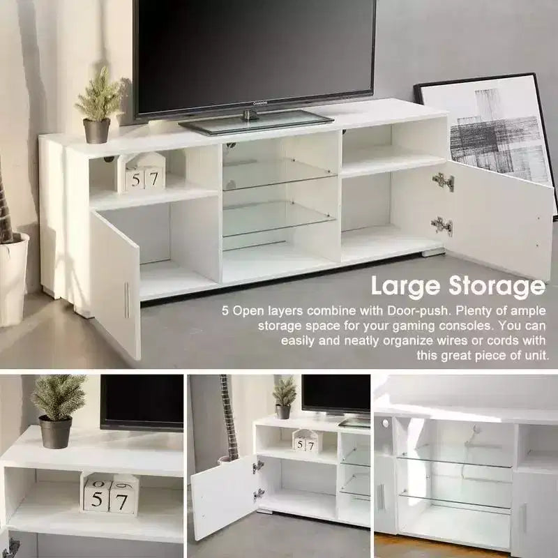 TV Stand, Modern Television Table,High Glossy Entertainment Center With LED Lights, Open Storage Shelves For 32-60 Inch TV Living Room Game Room