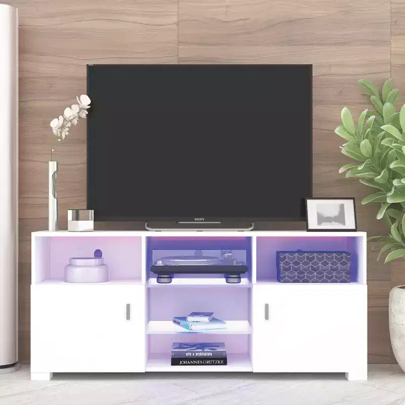 TV Stand, Modern Television Table,High Glossy Entertainment Center With LED Lights, Open Storage Shelves For 32-60 Inch TV Living Room Game Room