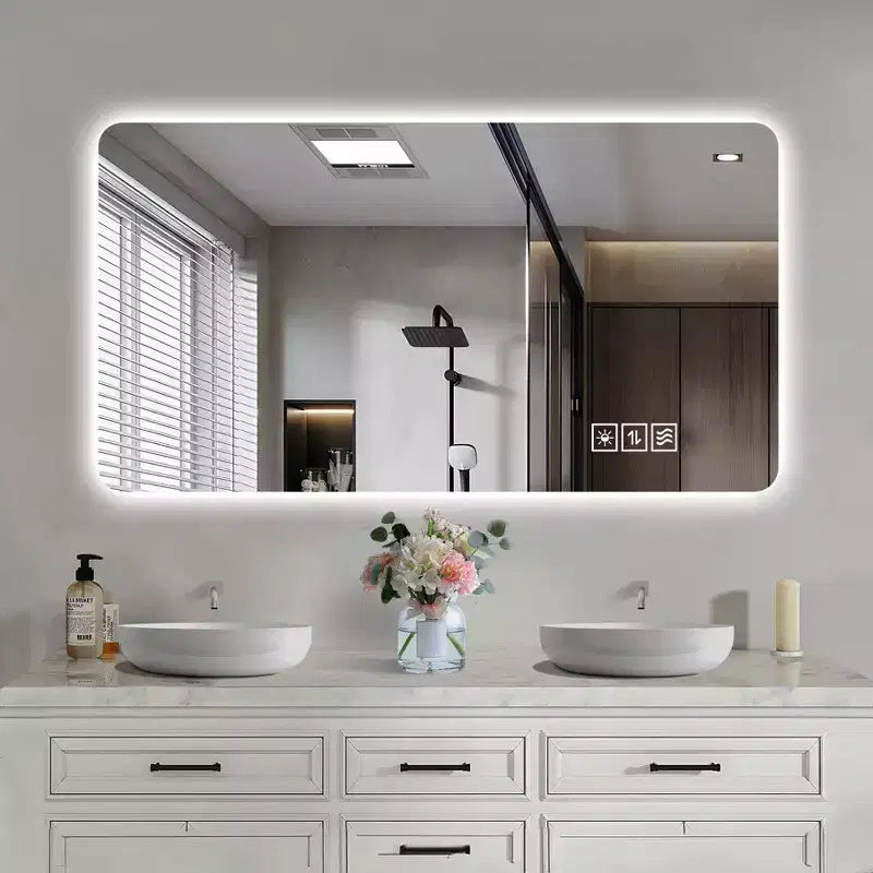 24 x 48 Inch Multifunctional Wall Mounted LED Lighting Mirror Bathroom Vanity Mirror with Three Color Lighting