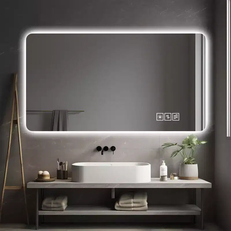 24 x 48 Inch Multifunctional Wall Mounted LED Lighting Mirror Bathroom Vanity Mirror with Three Color Lighting