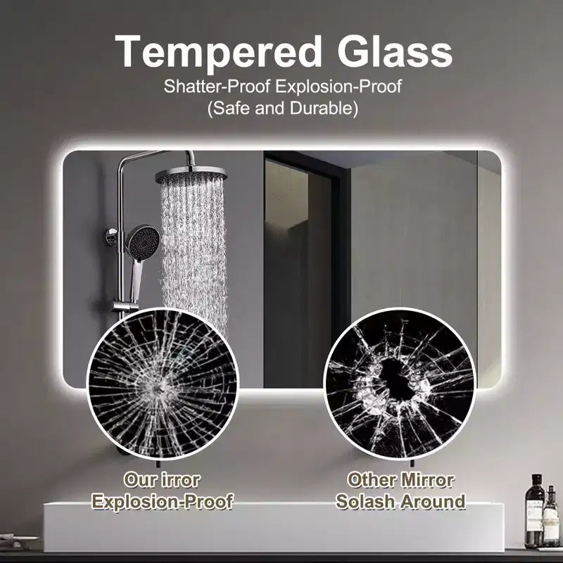 24 x 48 Inch Multifunctional Wall Mounted LED Lighting Mirror Bathroom Vanity Mirror with Three Color Lighting