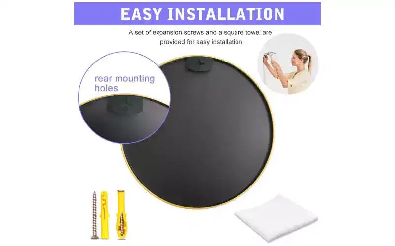 MAYEERTY Metal Framed Round Bathroom Mirror for Wall