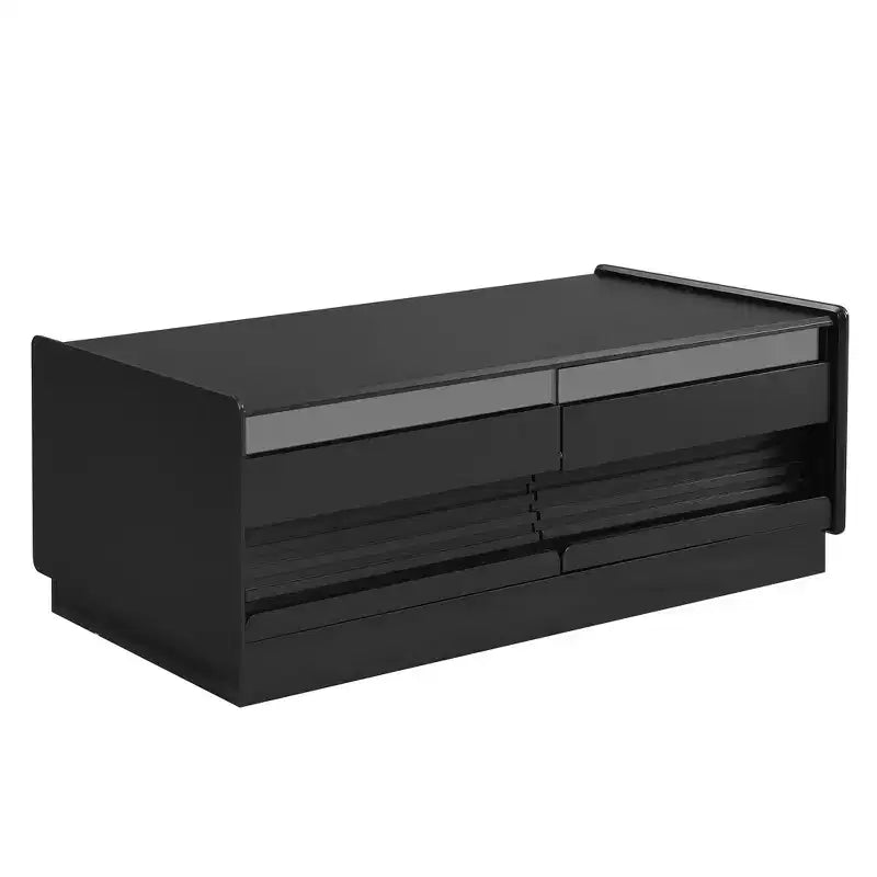 Modern Rectangle Coffee Table with Drawers, 47.2 Wood Fluted Center Table with Shelves for Living Room