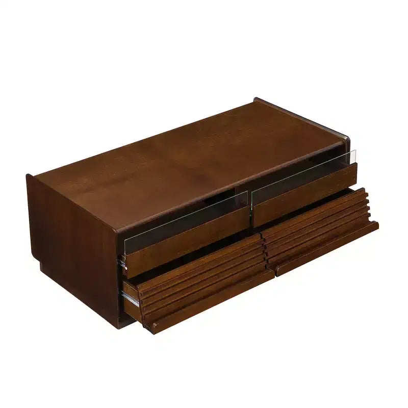 Modern Rectangle Coffee Table with Drawers, 47.2 Wood Fluted Center Table with Shelves for Living Room