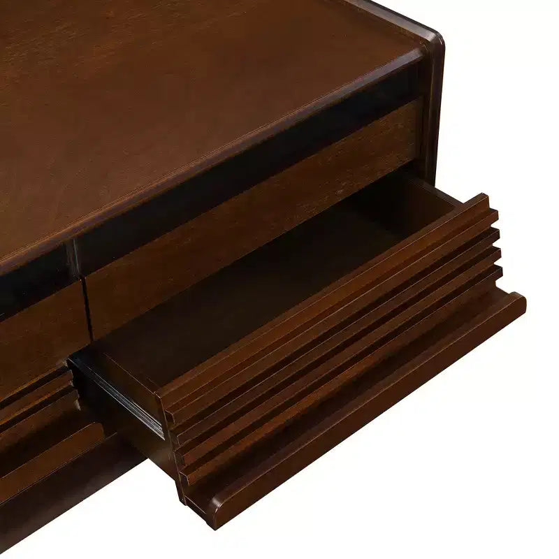 Modern Rectangle Coffee Table with Drawers, 47.2 Wood Fluted Center Table with Shelves for Living Room