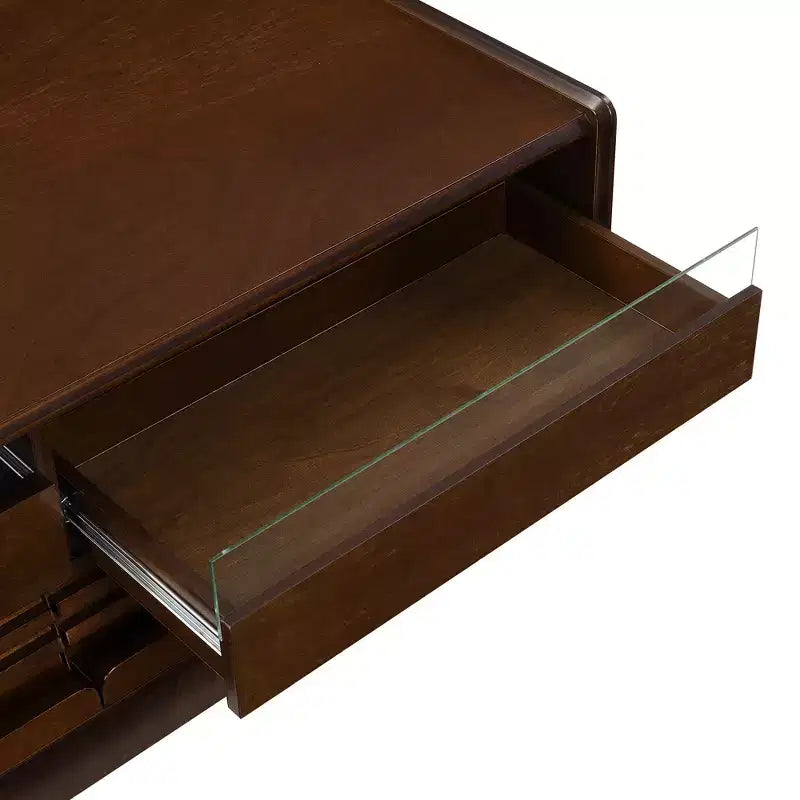Modern Rectangle Coffee Table with Drawers, 47.2 Wood Fluted Center Table with Shelves for Living Room