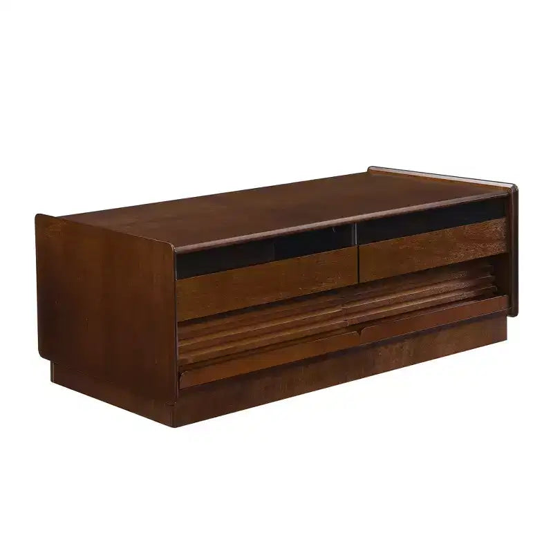 Modern Rectangle Coffee Table with Drawers, 47.2 Wood Fluted Center Table with Shelves for Living Room