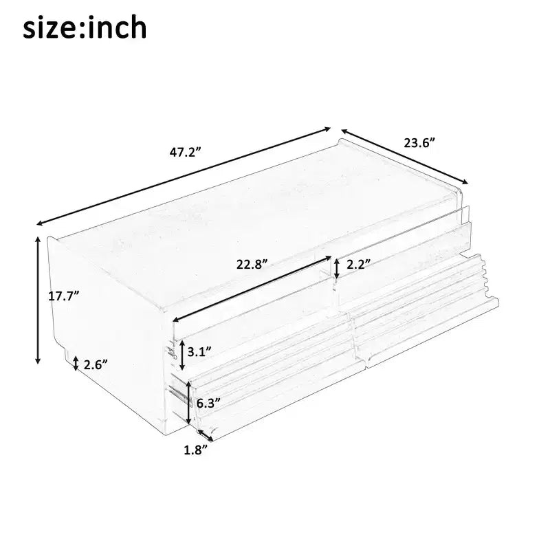 Modern Rectangle Coffee Table with Drawers, 47.2 Wood Fluted Center Table with Shelves for Living Room