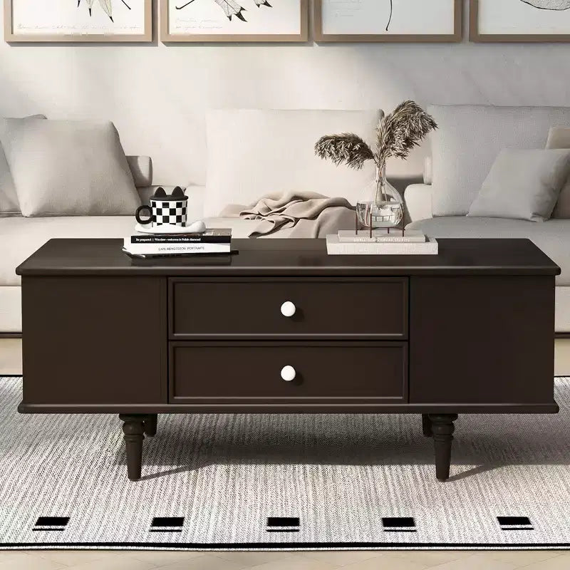 Rectangle Coffee Table with Drawers, 47.2 Wood Center Table with Hidden Storage Compartments for Living Room
