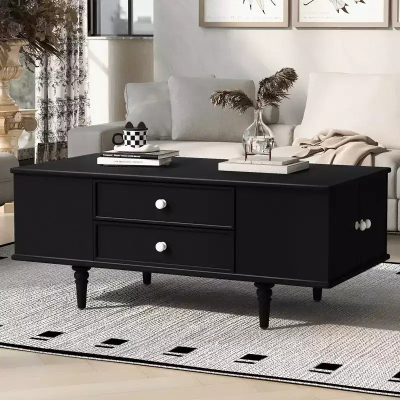 Rectangle Coffee Table with Drawers, 47.2 Wood Center Table with Hidden Storage Compartments for Living Room