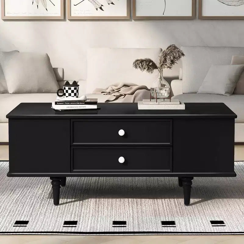 Rectangle Coffee Table with Drawers, 47.2 Wood Center Table with Hidden Storage Compartments for Living Room