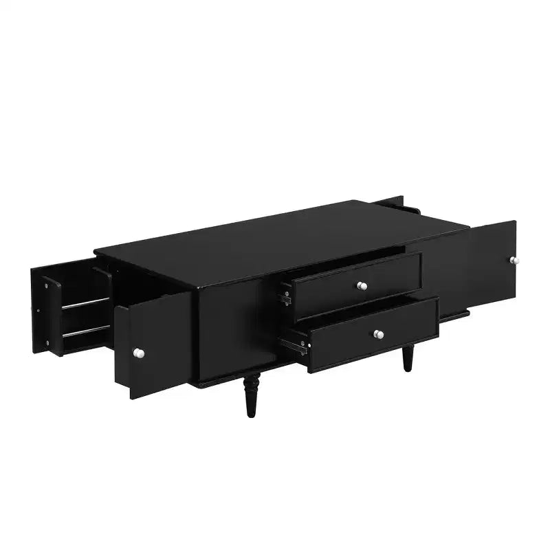 Rectangle Coffee Table with Drawers, 47.2 Wood Center Table with Hidden Storage Compartments for Living Room