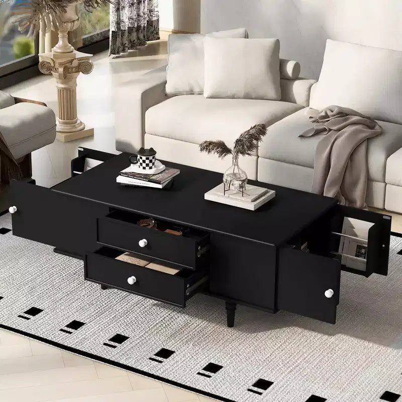 Rectangle Coffee Table with Drawers, 47.2 Wood Center Table with Hidden Storage Compartments for Living Room