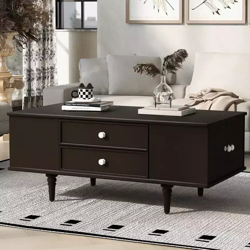 Rectangle Coffee Table with Drawers, 47.2 Wood Center Table with Hidden Storage Compartments for Living Room