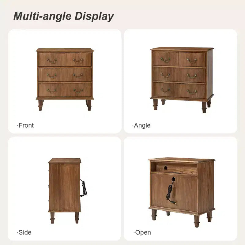 Phil 2 - Drawer end table with Integrated Charging Station and Pull-Out Tray Set of 2HULALA HOME
