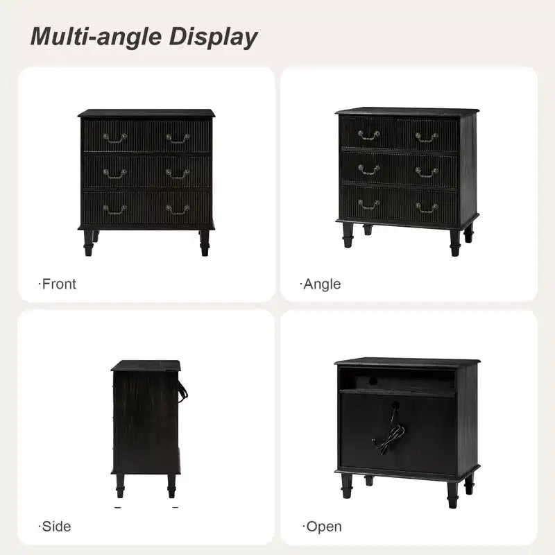 Phil 2 - Drawer end table with Integrated Charging Station and Pull-Out Tray Set of 2HULALA HOME