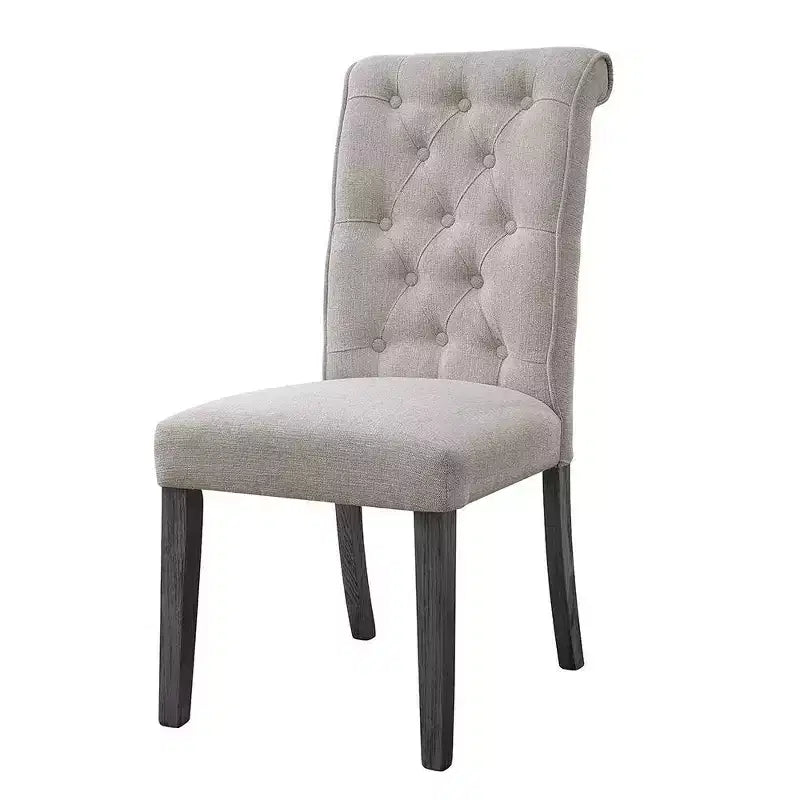 Set of 2 20" Yabeina Dining Chairs Beige Linen/Gray Finish - Acme Furniture: Tufted, Wooden Leg, No Assembly Required