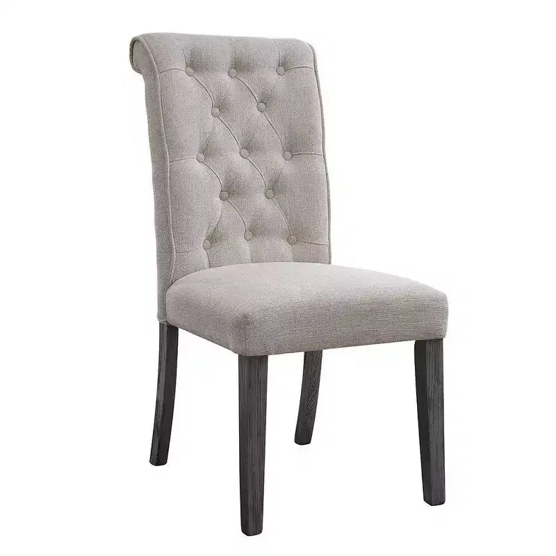 Set of 2 20" Yabeina Dining Chairs Beige Linen/Gray Finish - Acme Furniture: Tufted, Wooden Leg, No Assembly Required