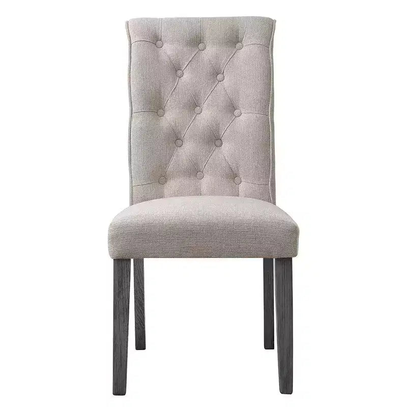 Set of 2 20" Yabeina Dining Chairs Beige Linen/Gray Finish - Acme Furniture: Tufted, Wooden Leg, No Assembly Required