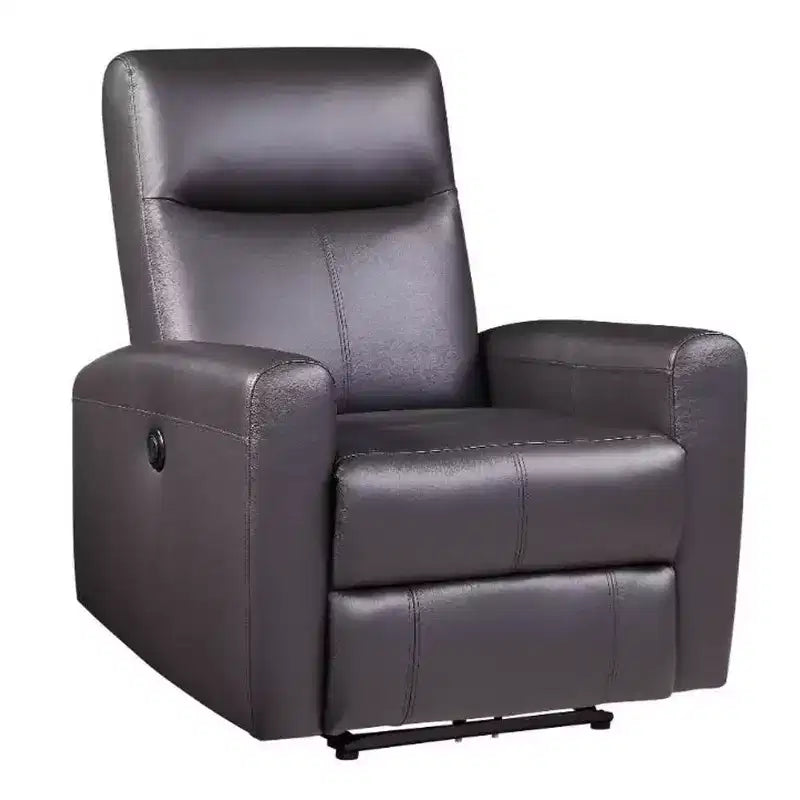 42" Blane Grain Leather Match Power Recliner Brown - Acme Furniture: Metal Base, Pillow Top Armrests