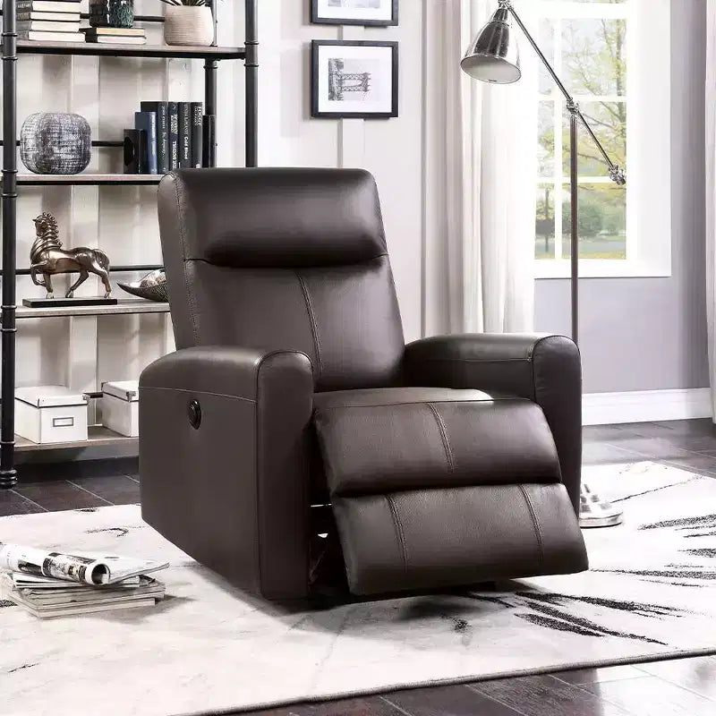 42" Blane Grain Leather Match Power Recliner Brown - Acme Furniture: Metal Base, Pillow Top Armrests