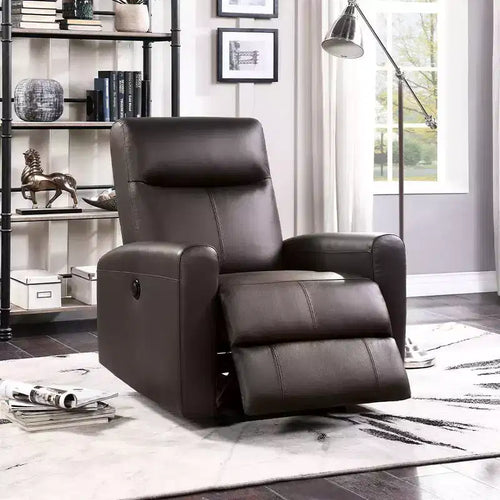 42" Blane Grain Leather Match Power Recliner Brown - Acme Furniture: Metal Base, Pillow Top Armrests