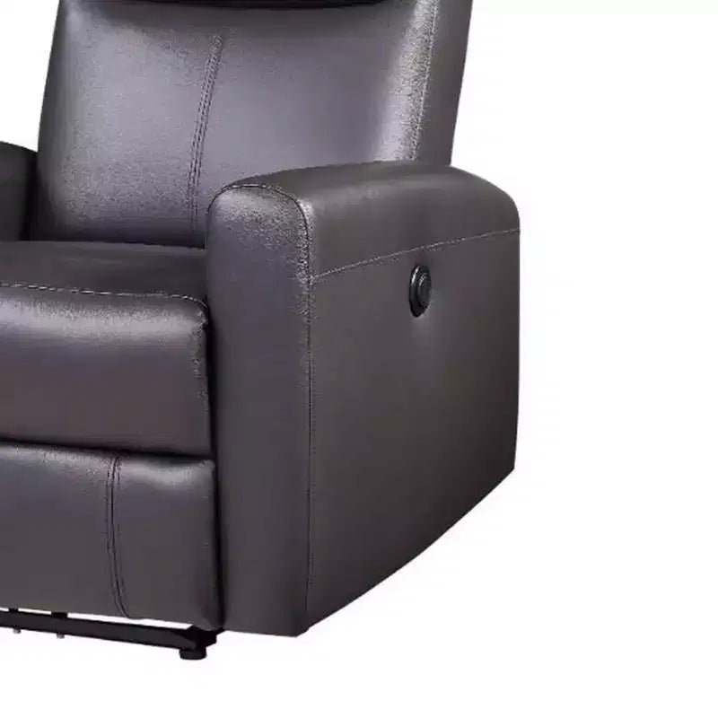 42" Blane Grain Leather Match Power Recliner Brown - Acme Furniture: Metal Base, Pillow Top Armrests
