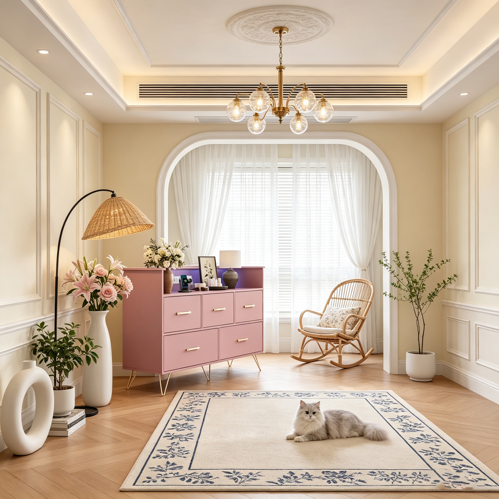 Commode 5 tiroirs moderne avec lumières LED et station de charge