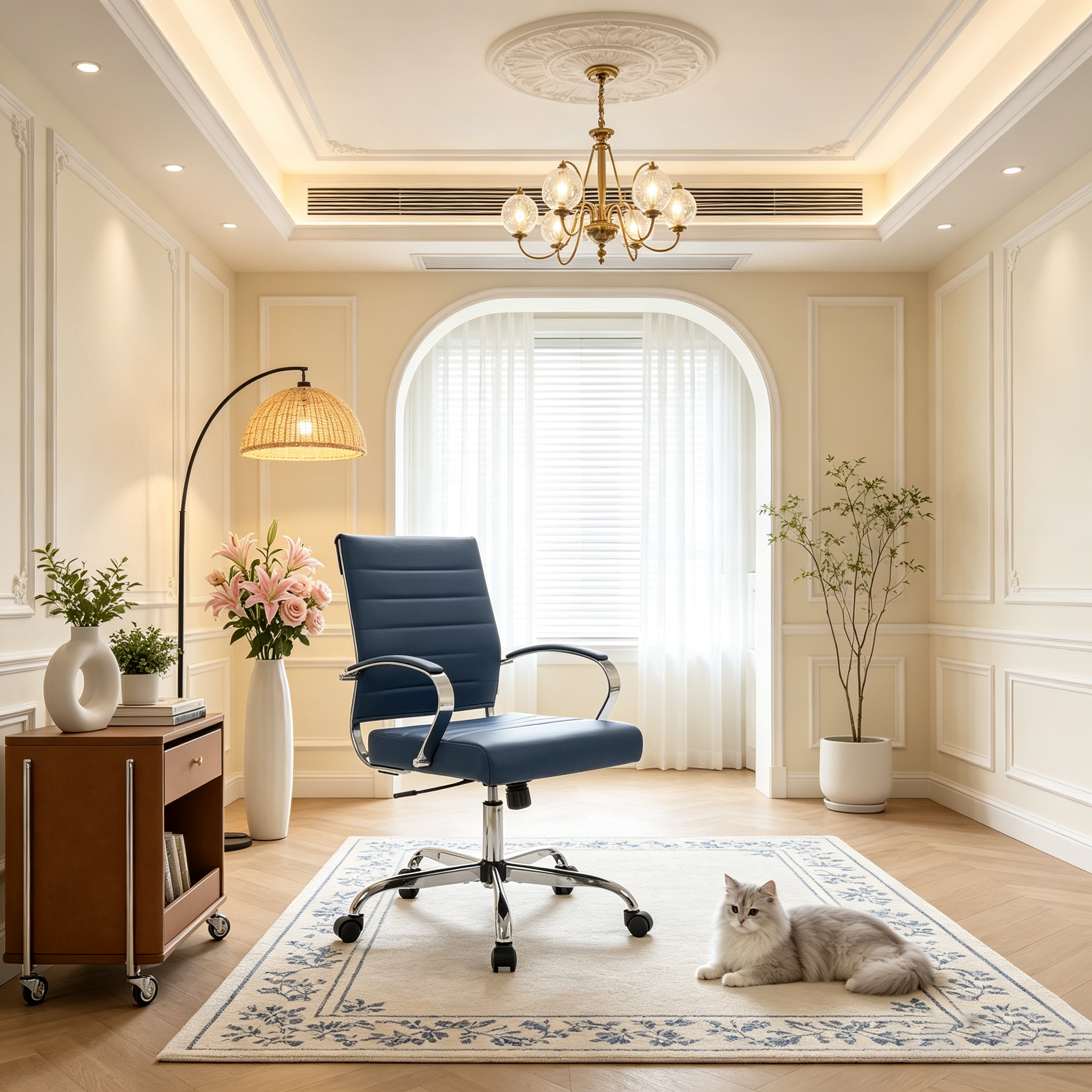 Chaises de bureau inclinables en similicuir blanc à hauteur réglable
