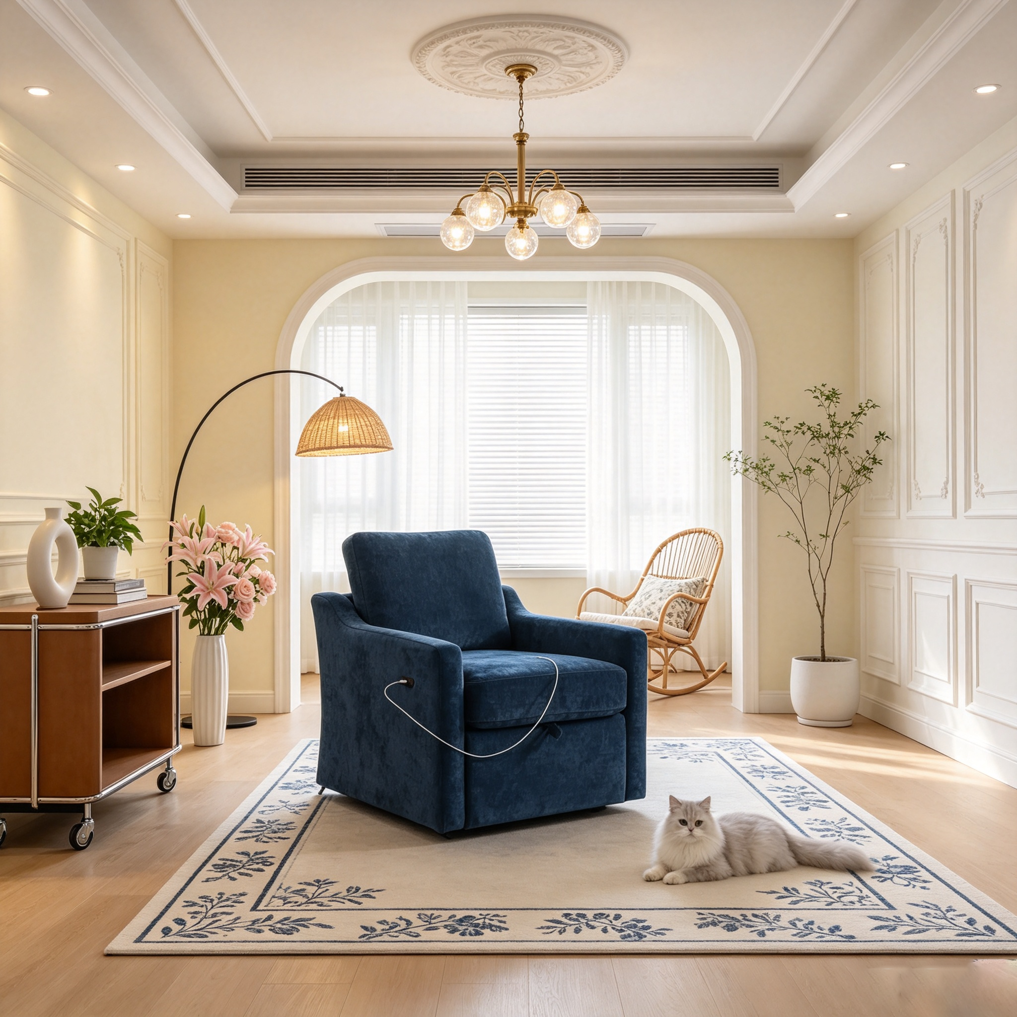 Fauteuil à bascule inclinable pivotant en chenille avec support de téléphone, ports USB/Type-c