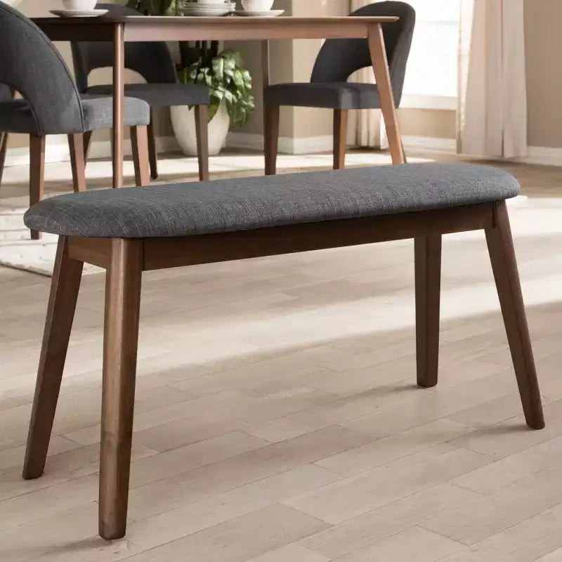 Baxton Studio Easton Mid Century Modern Walnut Finished Wood Fabric Upholstered Bench