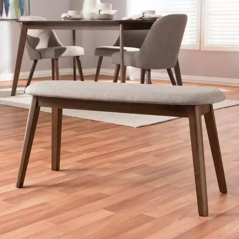 Baxton Studio Easton Mid Century Modern Walnut Finished Wood Fabric Upholstered Bench