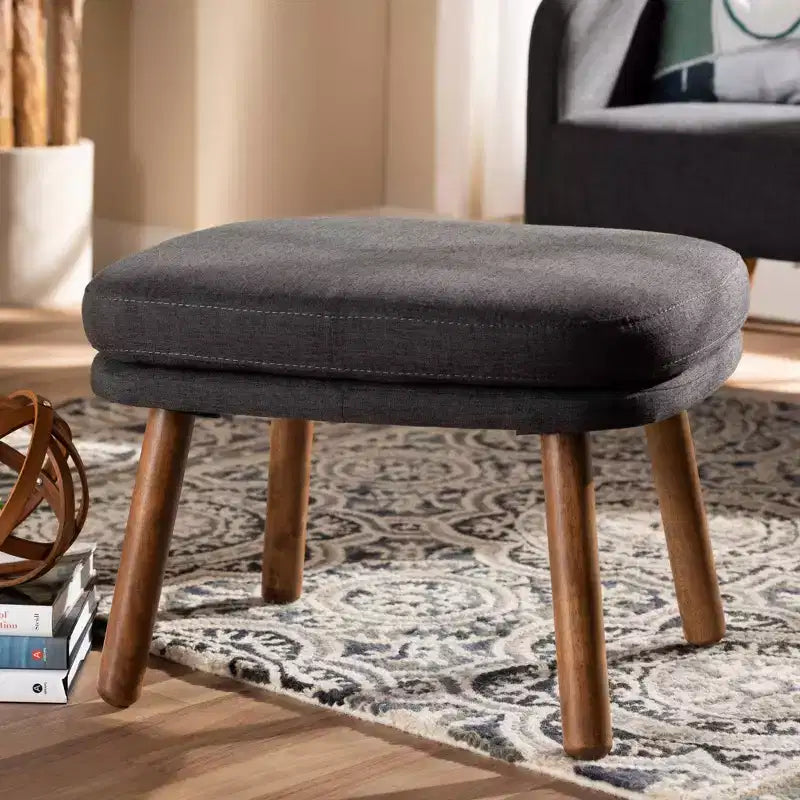 Lovise Walnut Finished Wood Ottoman - Baxton Studio
