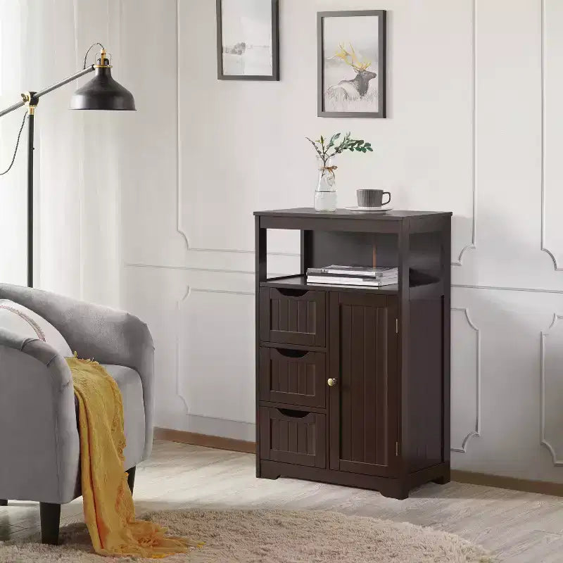 Yaheetech Wooden Floor Cabinet Free Standing Storage Organizer for Living Room