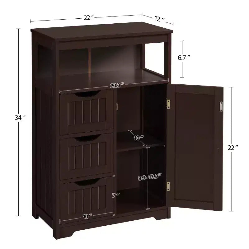Yaheetech Wooden Floor Cabinet Free Standing Storage Organizer for Living Room