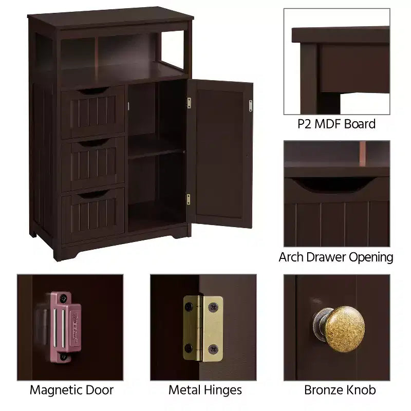 Yaheetech Wooden Floor Cabinet Free Standing Storage Organizer for Living Room