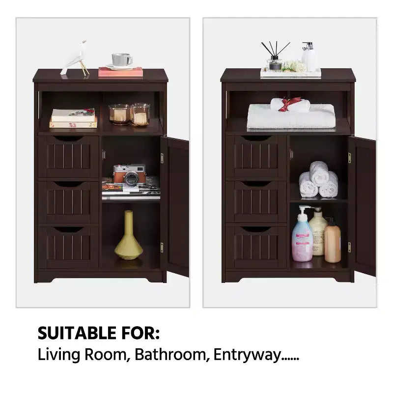 Yaheetech Wooden Floor Cabinet Free Standing Storage Organizer for Living Room