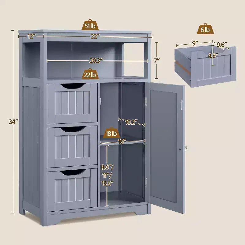 Yaheetech Wooden Floor Cabinet Free Standing Storage Organizer for Living Room