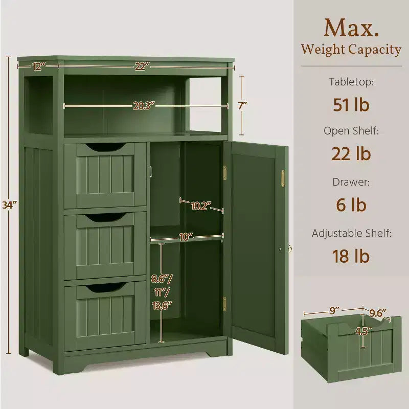 Yaheetech Wooden Floor Cabinet Free Standing Storage Organizer for Living Room