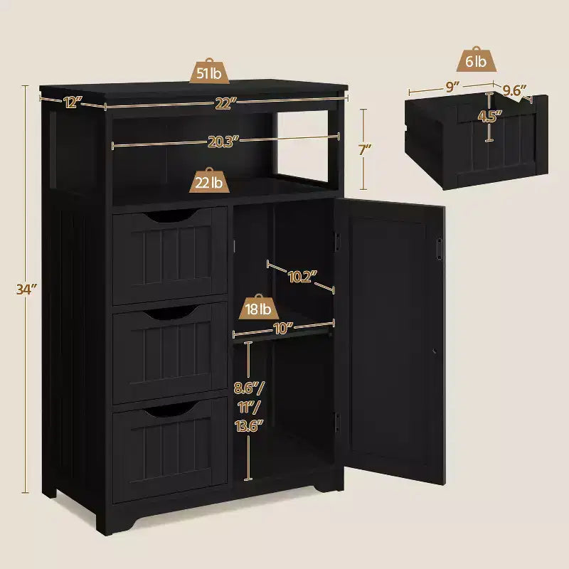 Yaheetech Wooden Floor Cabinet Free Standing Storage Organizer for Living Room