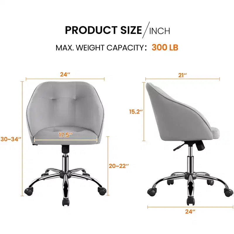 Yaheetech Velvet Desk Chair for Home Office, Soft Height Adjustable 360 Swivel Computer Chair