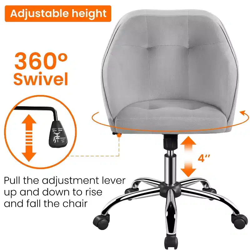 Yaheetech Velvet Desk Chair for Home Office, Soft Height Adjustable 360 Swivel Computer Chair
