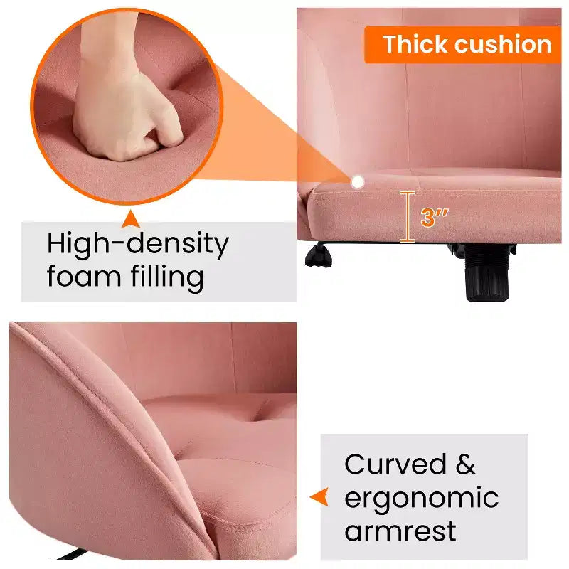 Yaheetech Velvet Desk Chair for Home Office, Soft Height Adjustable 360 Swivel Computer Chair